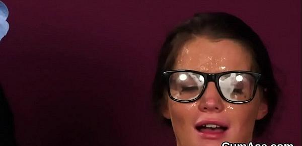  Peculiar beauty gets sperm load on her face swallowing all the semen